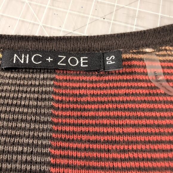 Nic + Zoe Cotton Blend Patchwork Striped Cardigan, size Petite Small - Picture 4 of 7